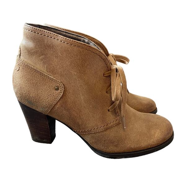 Clarks Womans 10 Sashlin Sue Lace Up Ankle Bootie Leather Granny Boot Tan Brown - Picture 5 of 8